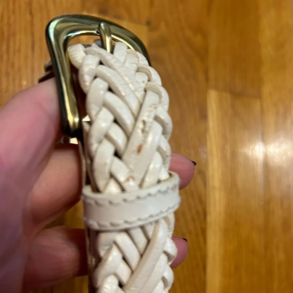 Vintage Liz Claiborne white leather braided belt, extra‎ long large 47 inches.